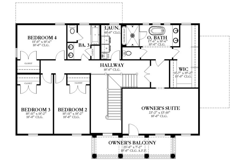 House Design - Floor Plan - Upper Floor for Colonial House Plan #1058-232 - 4 bed, 3.5 bath