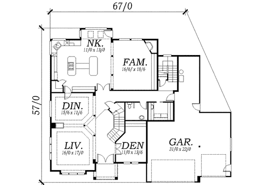Floor Plan - Main Floor for Victorian House Plan #130-140 - 4 bed, 2.5 bath