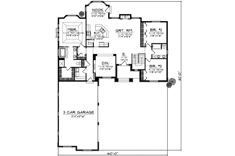 House Design - Floor Plan - Main Floor for European House Plan #70-729 - 3 bed, 2 bath