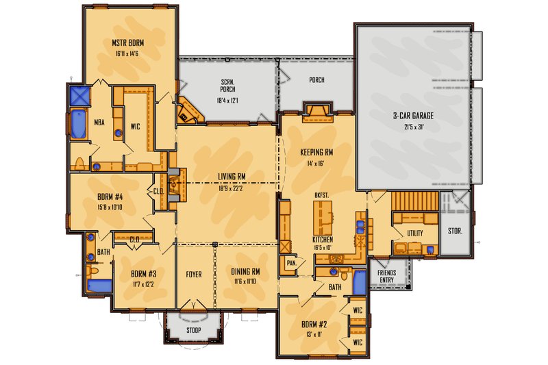 House Plan Design - Floor Plan - Main Floor for European House Plan #1081-47 - 4 bed, 3 bath