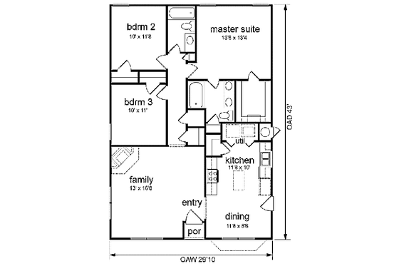 Floor Plan - Main Floor for Cottage House Plan #84-104 - 3 bed, 1 bath