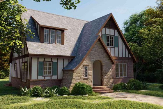 Exterior - Front Elevation 3 for Tudor House Plan #1079-3 - 4 bed, 3 bath