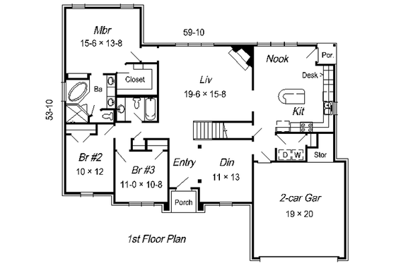 Floor Plan - Main Floor for European House Plan #329-253 - 4 bed, 3 bath