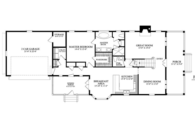 Home Plan - Floor Plan - Main Floor for Southern House Plan #137-261 - 3 bed, 3.5 bath