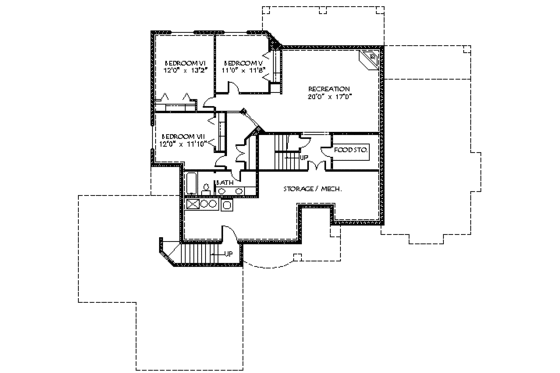 Floor Plan - Lower Floor for Mediterranean House Plan #24-225 - 4 bed, 3.5 bath