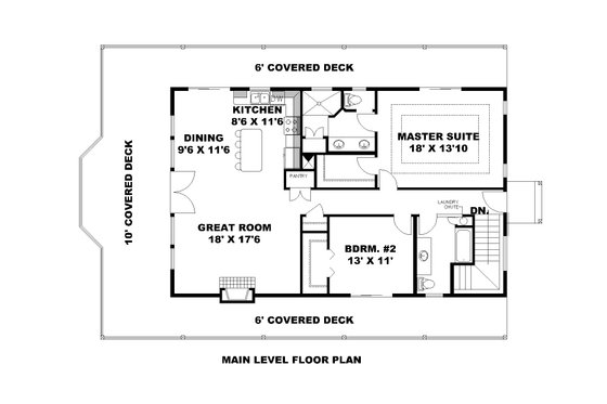 Floor Plan - Main Floor for Craftsman House Plan #117-1116 - 2 bed, 2 bath