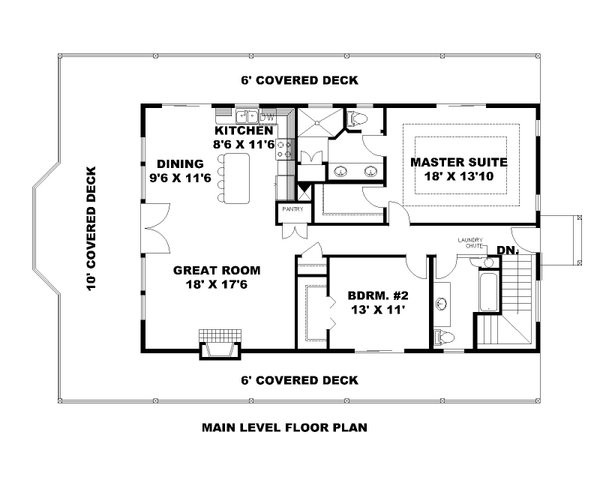 Floor Plan - Main Floor for Craftsman House Plan #117-1116 - 2 bed, 2 bath