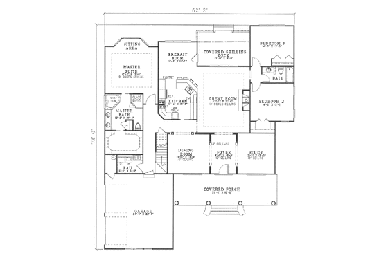 Floor Plan - Main Floor for Southern House Plan #17-2066 - 4 bed, 3 bath