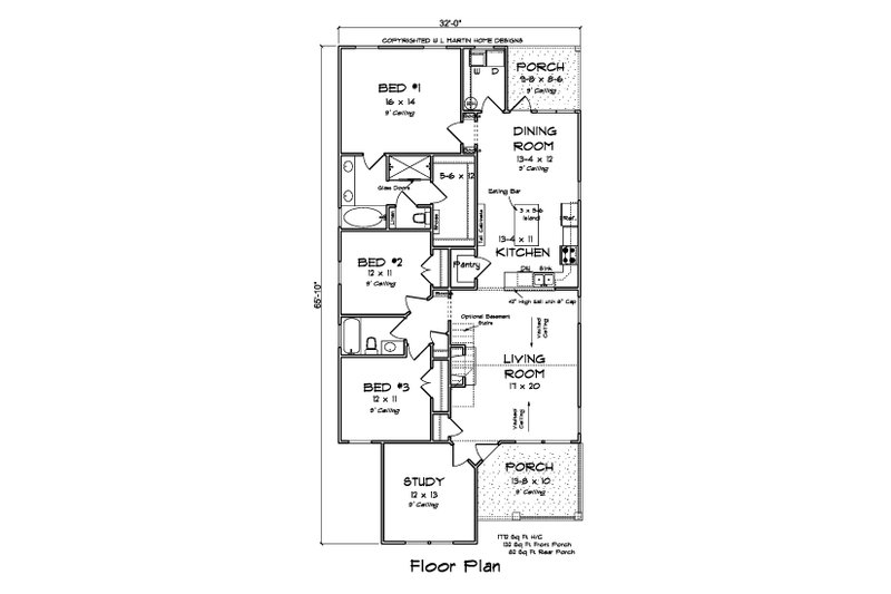 House Blueprint - Floor Plan - Main Floor for Cottage House Plan #513-2204 - 3 bed, 2 bath