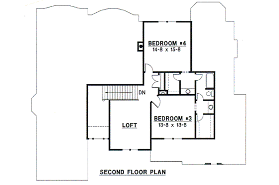 Floor Plan - Upper Floor for Traditional House Plan #67-102 - 4 bed, 3 bath