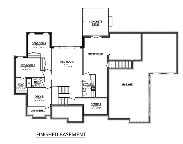 Floor Plan - Lower Floor for Craftsman House Plan #1089-19 - 3 bed, 3.5 bath