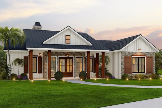 Exterior - Front Elevation 3 for Ranch House Plan #54-564 - 3 bed, 2 bath