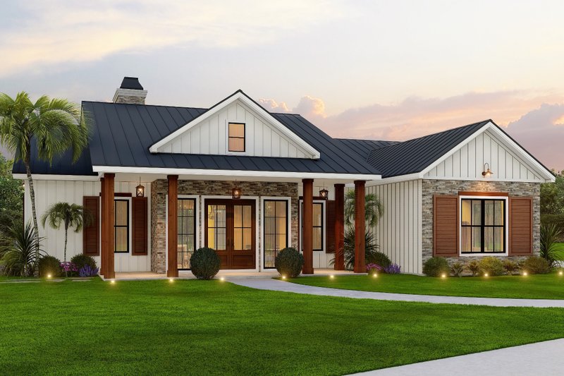 House Plan Design - Exterior - Front Elevation 3 for Ranch House Plan #54-564 - 3 bed, 2 bath