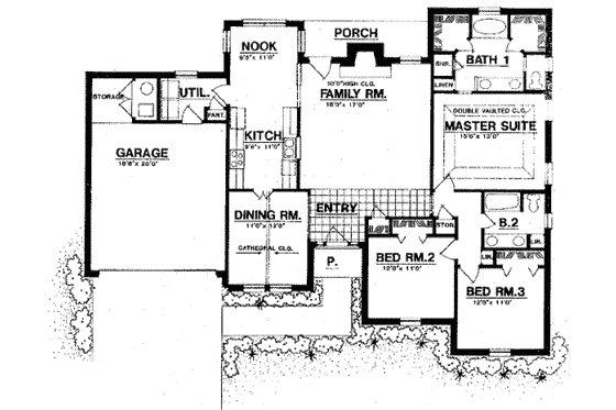 Floor Plan - Main Floor for Traditional House Plan #40-312 - 3 bed, 2 bath