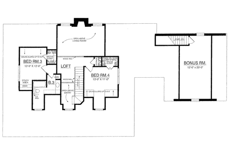 Architectural House Design - Floor Plan - Upper Floor 1 for Country House Plan #40-340 - 4 bed, 3 bath