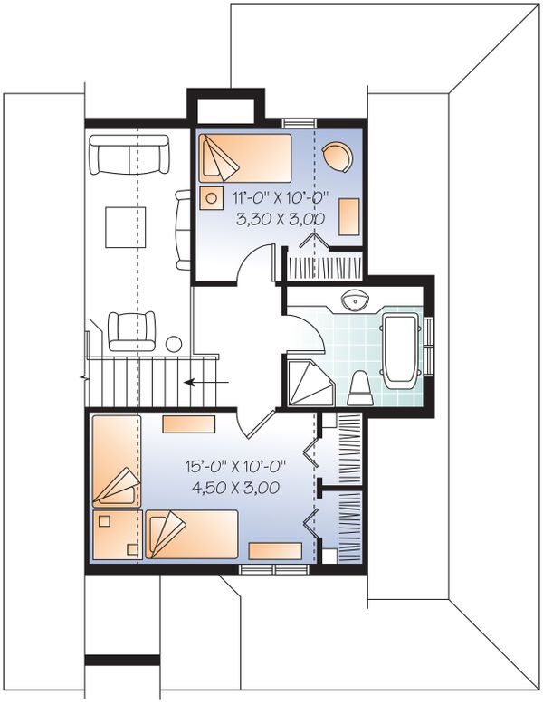 Upper Level Floor Plan - 1400 square foot cottage