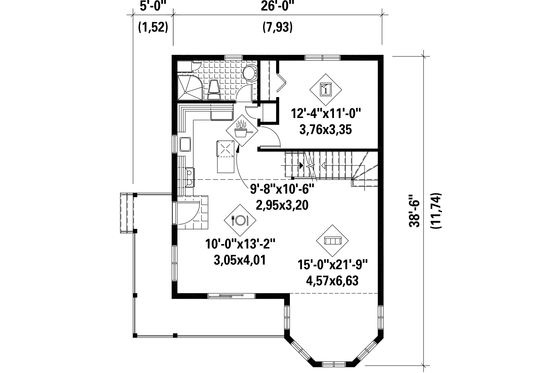 Floor Plan - Main Floor for Cabin House Plan #25-4413 - 4 bed, 2 bath