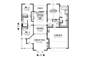 Floor Plan - Main Floor for Farmhouse House Plan #48-274 - 3 bed, 2 bath