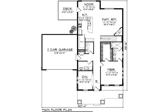 Floor Plan - Main Floor for Craftsman House Plan #70-1021 - 3 bed, 2.5 bath