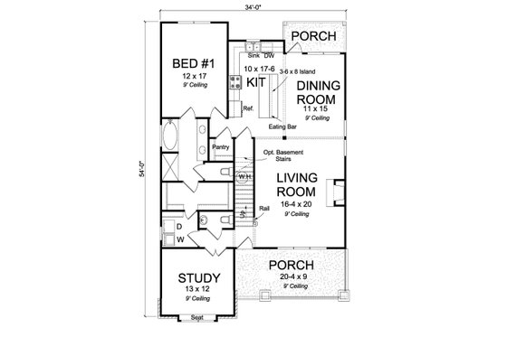 Floor Plan - Main Floor for Craftsman House Plan #513-2169 - 4 bed, 2.5 bath
