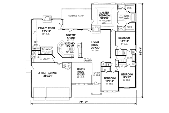 Floor Plan - Main Floor for Traditional House Plan #65-125 - 4 bed, 3 bath