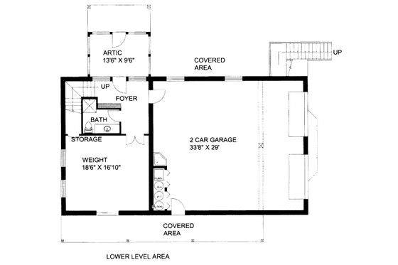 Floor Plan - Lower Floor for Bungalow House Plan #117-608 - 2 bed, 1 bath