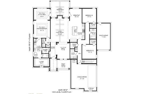 Floor Plan - Main Floor for Ranch House Plan #932-353 - 3 bed, 2 bath