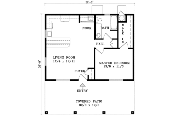 Floor Plan - Main Floor for Cabin House Plan #1-127 - 1 bed, 1 bath
