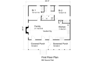Floor Plan - Main Floor for Cabin House Plan #22-116 - 2 bed, 1 bath