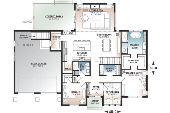 Floor Plan - Main Floor for Farmhouse House Plan #23-2737 - 3 bed, 2 bath