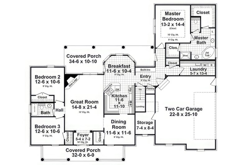 House Blueprint - Floor Plan - Main Floor for Country House Plan #21-566 - 3 bed, 2 bath