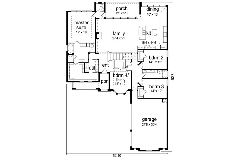 House Design - Floor Plan - Main Floor for Tudor House Plan #84-613 - 4 bed, 3.5 bath