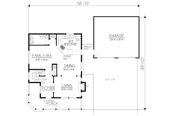 Floor Plan - Main Floor for Farmhouse House Plan #100-469 - 3 bed, 2.5 bath