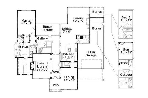 Floor Plan - Main Floor for Mediterranean House Plan #411-204 - 4 bed, 3 bath