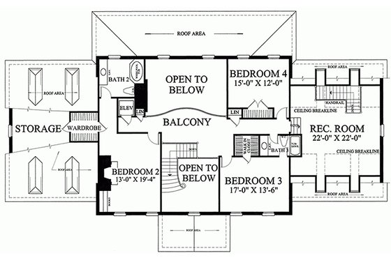 Floor Plan - Upper Floor for Classical House Plan #137-158 - 4 bed, 3 bath