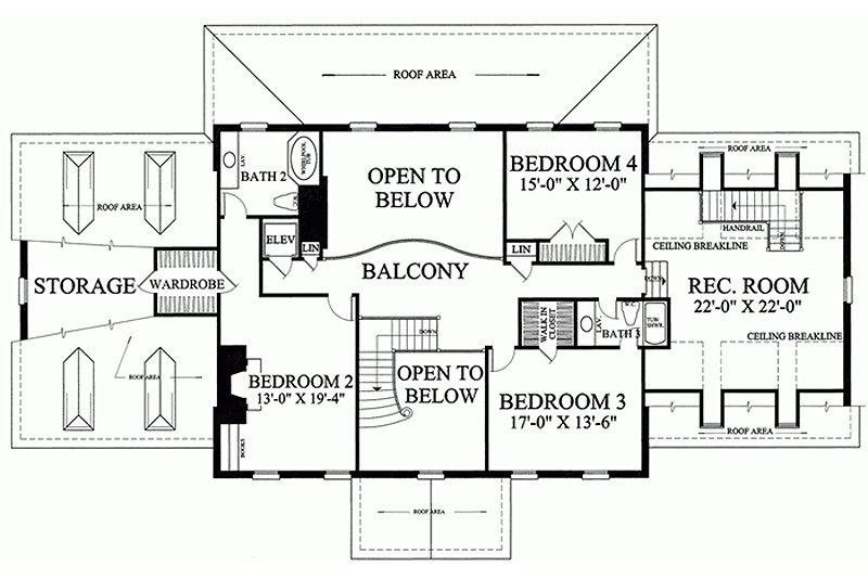 Architectural House Design - Floor Plan - Upper Floor for Classical House Plan #137-158 - 4 bed, 3 bath