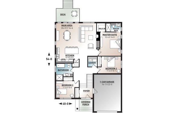 Floor Plan - Main Floor for Modern House Plan #23-2698 - 3 bed, 2 bath
