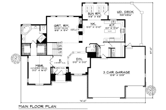 Floor Plan - Main Floor for Traditional House Plan #70-455 - 4 bed, 2.5 bath