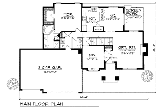 Floor Plan - Main Floor for Traditional House Plan #70-284 - 4 bed, 2.5 bath