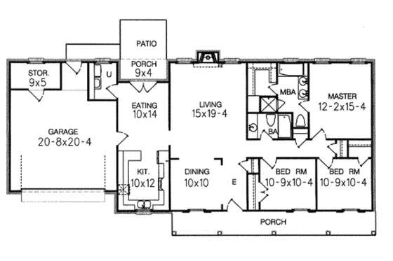 Floor Plan - Main Floor for Ranch House Plan #15-109 - 3 bed, 2 bath