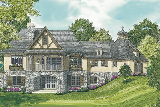 Exterior - Rear Elevation for European House Plan #453-57 - 3 bed, 3.5 bath