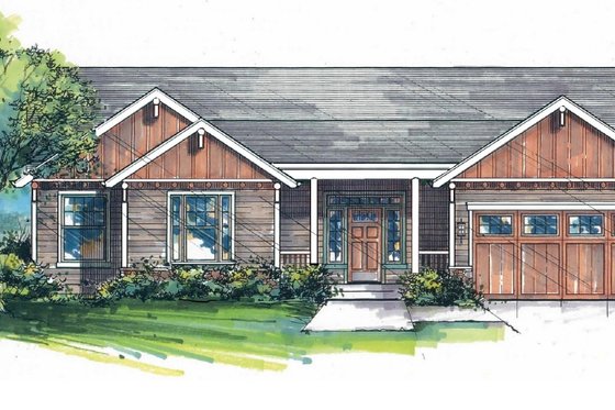 Exterior - Front Elevation for Craftsman House Plan #53-461 - 3 bed, 2 bath