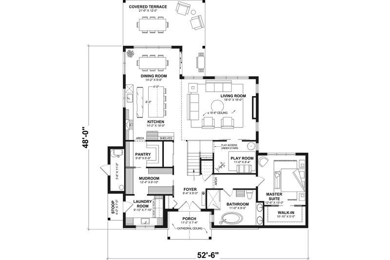 House Blueprint - Floor Plan - Main Floor for Farmhouse House Plan #23-2860 - 5 bed, 2 bath