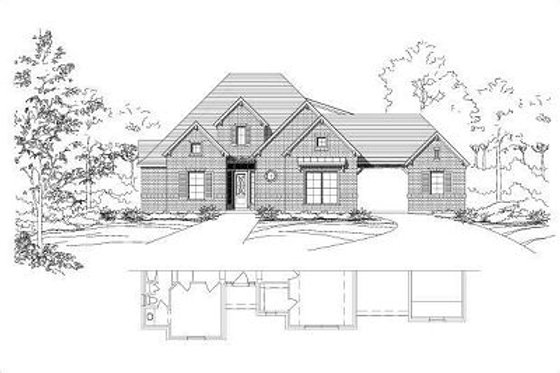 Exterior - Front Elevation for European House Plan #411-606 - 4 bed, 3 bath