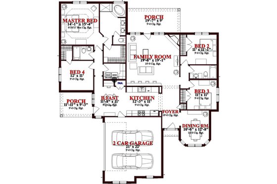 Floor Plan - Main Floor for Traditional House Plan #63-306 - 4 bed, 3 bath