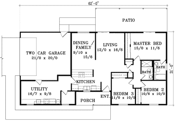 Adobe / Southwestern Floor Plan - Main Floor Plan #1-1250