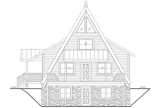 Exterior - Rear Elevation for Cabin House Plan #117-1014 - 2 bed, 2 bath