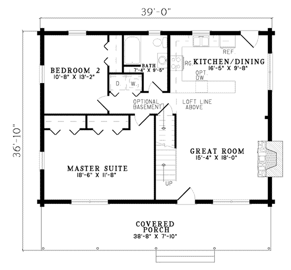 Floor Plan - Main Floor for Log House Plan #17-458 - 3 bed, 2 bath