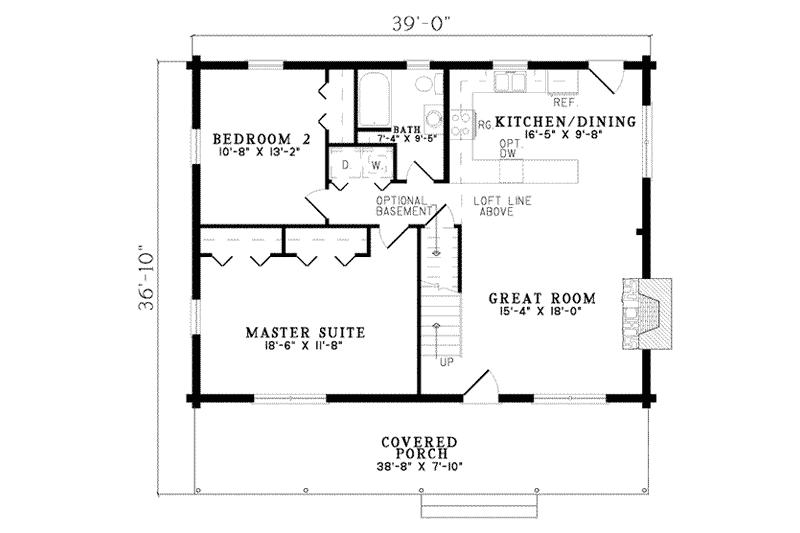 House Plan Design - Floor Plan - Main Floor for Log House Plan #17-458 - 3 bed, 2 bath