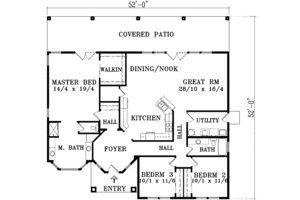 Floor Plan - Main Floor for Adobe / Southwestern House Plan #1-1386 - 3 bed, 2 bath
